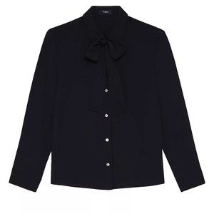 NWT Theory Black Silk Wide Tie Neck Blouse | Size M
